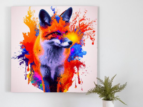 Rainbow Fox Burst kunst - 100x100 centimeter op Canvas | Foto op Canvas - wanddecoratie