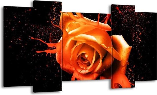 Canvas schilderij Roos | Oranje, Zwart | | F003565
