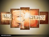 Schilderij -  Egypte - Bruin, Crème - 150x70cm 5Luik - GroepArt - Handgeschilderd Schilderij - Canvas Schilderij - Wanddecoratie - Woonkamer - Slaapkamer - Geschilderd Door Onze Kunstenaars 2000+Collectie Maatwerk Mogelijk