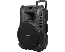 party mobile professionnelle Krüger & Matz KM1715 avec 2 microphones sans fil UHF, SD, Bluetooth, FM, USB 60 Watt noir - connexion guitare et microphone - 2x entrée et sortie RCA - set karaoké