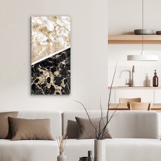 MuchoWow® Glasschilderij 40x80 cm - Schilderij acrylglas - Marmer - Black and gold - Chic - Foto op glas - Schilderijen