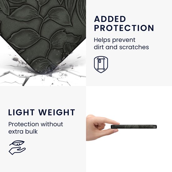 kwmobile e-reader hoesje geschikt voor Kobo Libra 2 hoes - E reader flip case met magnetische sluiting - Ereader cover - Bloemen in reliëf design in groen van kwmobile — afbeelding 5