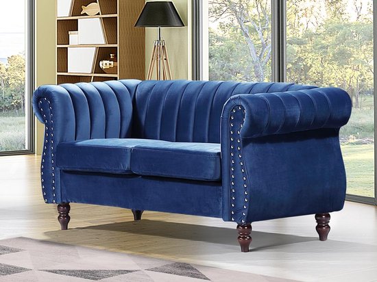 Vente-unique Tweezitsbank chesterfield in koningsblauw fluweel TRUMBO