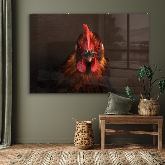 Tête de coq de près Plexiglas 180x120 cm - Tirage photo sur verre (décoration murale plexiglas) XXL / Grand format!