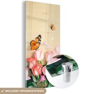 MuchoWow® Glasschilderij 60x120 cm - Schilderij acrylglas - Bloemen - Rozen - Gieter - Foto op glas - Schilderijen