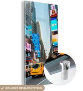 MuchoWow® Glasschilderij 80x160 cm - Schilderij acrylglas - New York - Taxi - Geel - Foto op glas - Schilderijen