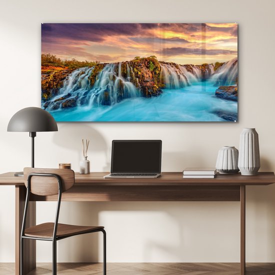 MuchoWow - Peinture sur verre - Photo sur verre - Verre acrylique - Chutes d'eau - Coucher de soleil - Paysage - Verre acrylique - Peinture sur verre - Décoration murale - 120x60 cm - Peinture sur verre