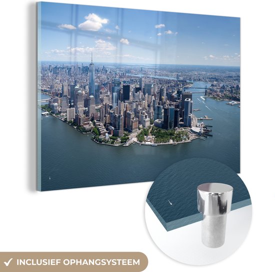 MuchoWow® Glasschilderij 120x80 cm - Schilderij acrylglas - New York - USA - Skyline - Foto op glas - Schilderijen