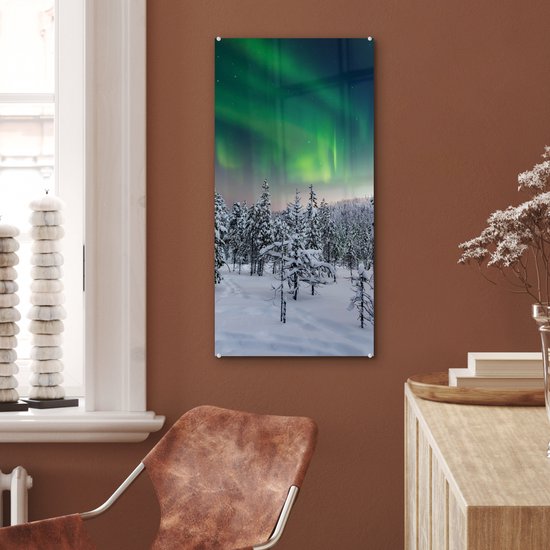 MuchoWow® Peinture sur verre 40x80 cm - Peinture sur verre acrylique - Paysage d'hiver en Finlande - Photo sur verre - Peintures