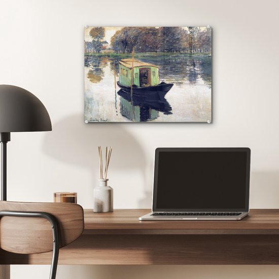 MuchoWow® Peinture sur verre 40x30 cm - Peinture sur verre acrylique - Le bateau atelier - Peinture de Claude Monet - Photo sur verre - Peintures