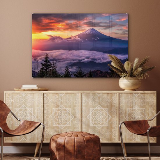 MuchoWow® Peinture sur Verre - Montagnes dans la brume - 120x80 cm - Peintures Acrylique - Photo sur Glas