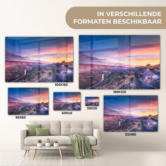 MuchoWow® Peinture sur Verre - Lever de Soleil sur Paysage au New Mexico - 150x100 cm - Peintures sur Verre Acrylique - Photo sur Glas