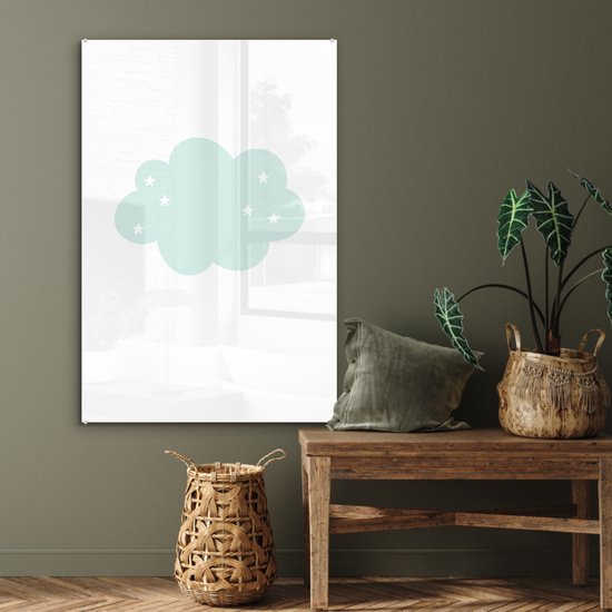 MuchoWow® Peinture sur Verre - Nuage - Étoiles - Pastel - Enfants - Bébé - 60x90 cm - Peintures sur Verre Acrylique - Photo sur Glas