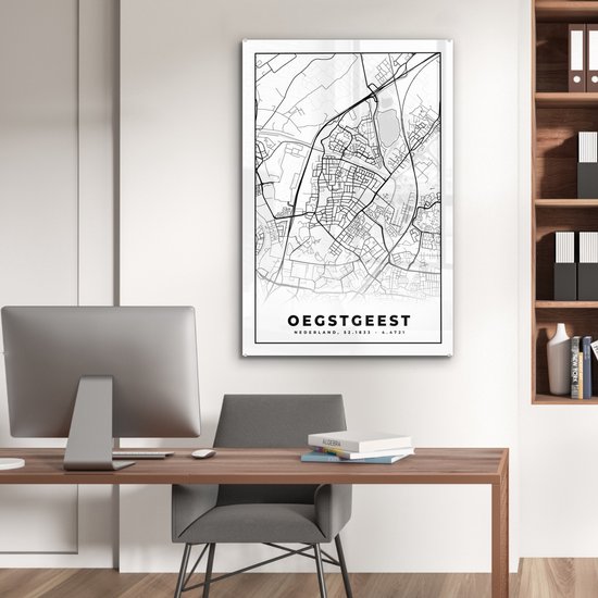MuchoWow® Peinture sur Verre - Carte - Oegstgeest - Carte - Carte de la Ville - 80x120 cm - Peintures sur Verre Peintures - Photo sur Glas