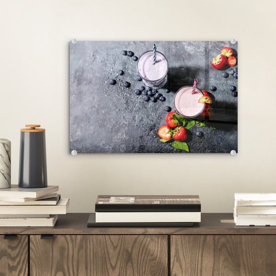 MuchoWow® Peinture sur verre - Smoothie - Fruits - Fraise - Baies - Marbre - 30x20 cm - Peintures sur verre acrylique - Photo sur Glas