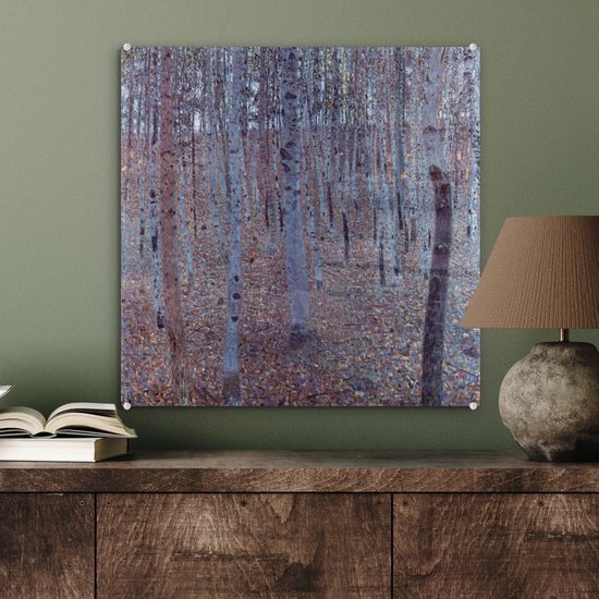 MuchoWow® Peinture sur Verre - Buchenhain - Peinture de Gustav Klimt - 50x50 cm - Peintures sur Verre Acrylique - Photo sur Glas