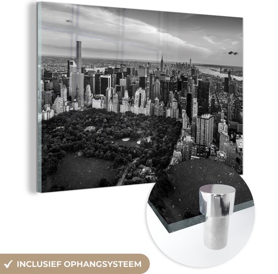 MuchoWow® Glass Painting - New York - Central Park - USA - Zwart - Wit - 120x80 cm - Peintures sur Verre Peintures - Photo sur Glas