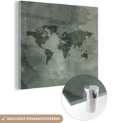 MuchoWow® Glasschilderij 90x90 cm - Schilderij acrylglas - Wereldkaart - Grijs - Simpel - Foto op glas - Schilderijen