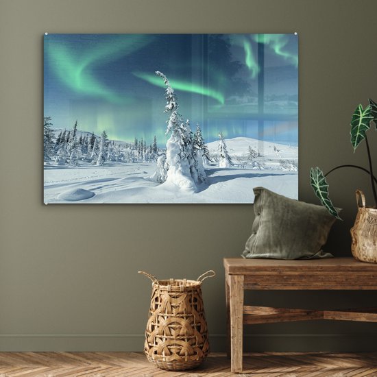 Peinture sur Verre - Paysage d'Hiver sous les Aurores Boréales - 90x60 cm - Peintures sur Verre Peintures - Photo sur Glas