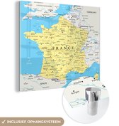 MuchoWow® Glasschilderij 50x50 cm - Schilderij acrylglas - Kaart van Frankrijk - Foto op glas - Schilderijen