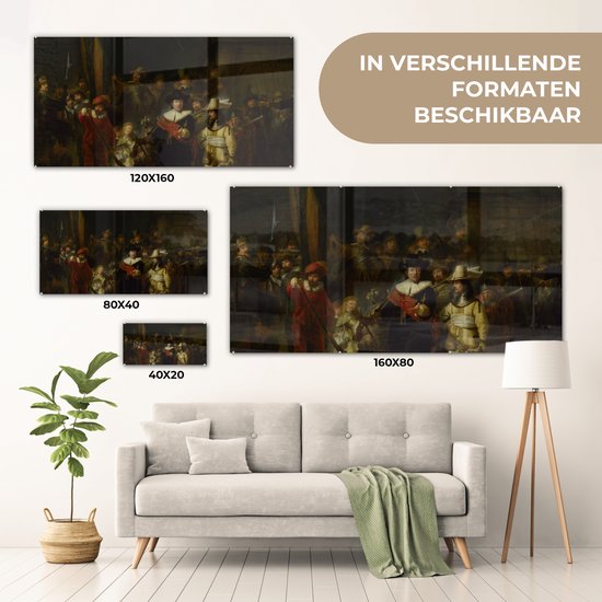 Peinture sur Verre - La Nachtwacht - Peinture de Rembrandt van Rijn - 40x20 cm - Peintures sur Verre Peintures - Photo sur Glas