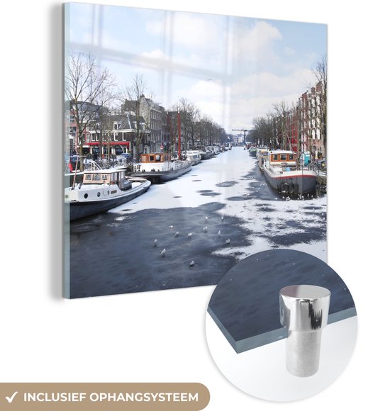 MuchoWow® Glasschilderij 20x20 cm - Schilderij acrylglas - De Brouwersgracht in Amsterdam in de winter - Foto op glas - Schilderijen