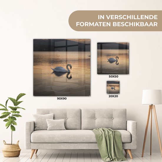 Peinture sur Verre - Cygne - Coucher de Soleil - 90x90 cm - Peintures sur Verre Peintures - Photo sur Glas