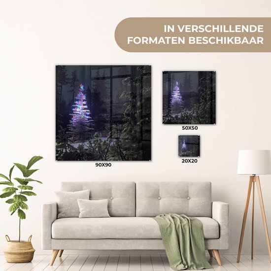 Peinture sur verre - Sapin de Noël illuminé dans une forêt sombre - 90x90 cm - Peintures Plexiglas