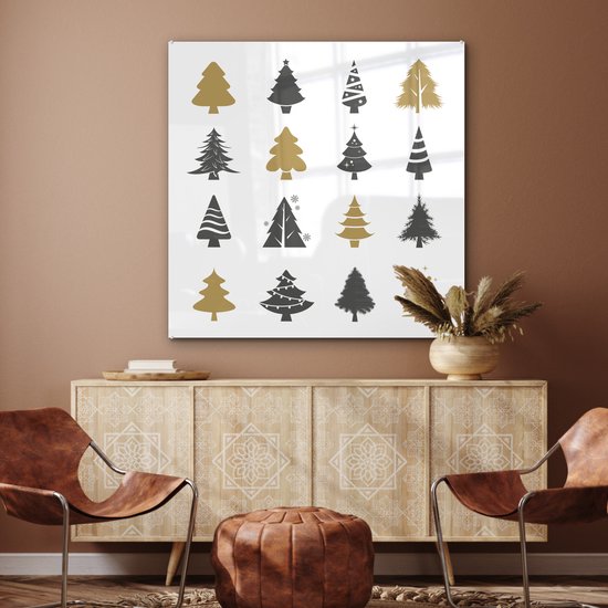 Peinture sur Verre - Dessin de Noël - Motif - Sapin de Noël - 90x90 cm - Peintures sur Verre Acrylique - Photo sur Glas