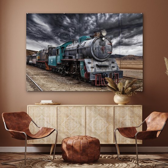 Peinture sur verre - Nuages sombres au-dessus de la locomotive à vapeur - 150x100 cm - Peintures en plexiglas