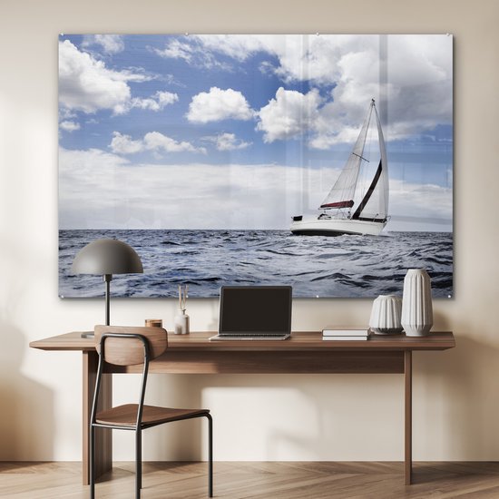 MuchoWow® Peinture sur verre 150x100 cm - Peinture sur verre acrylique - Voilier sous un ciel nuageux - Photo sur verre - Peintures