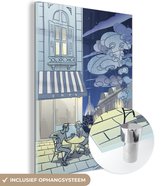 MuchoWow® Glasschilderij 90x120 cm - Schilderij acrylglas - Parijs - Tekening - Nacht - Foto op glas - Schilderijen