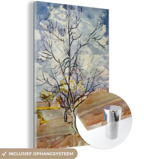 MuchoWow® Glasschilderij 120x180 cm - Schilderij acrylglas - Roze perzikbomen - Vincent van Gogh - Foto op glas - Schilderijen