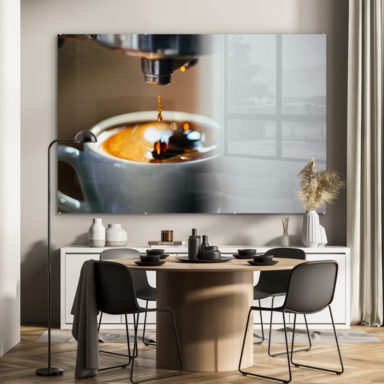 MuchoWow® Peinture sur verre 180x120 cm - Peinture sur verre - Le café frais est préparé - Photo sur verre acrylique - Peintures