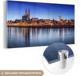 MuchoWow® Glasschilderij 160x80 cm - Schilderij acrylglas - Panorama van de Duitse stad Maagdenburg - Foto op glas - Schilderijen