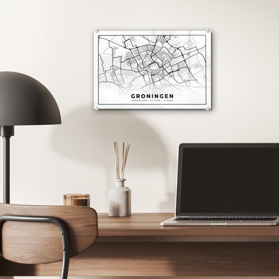 Peinture sur Verre - Plan de la Ville - Groningue - Pays- Nederland - 30x20 cm - Peintures sur Verre Peintures - Photo sur Glas