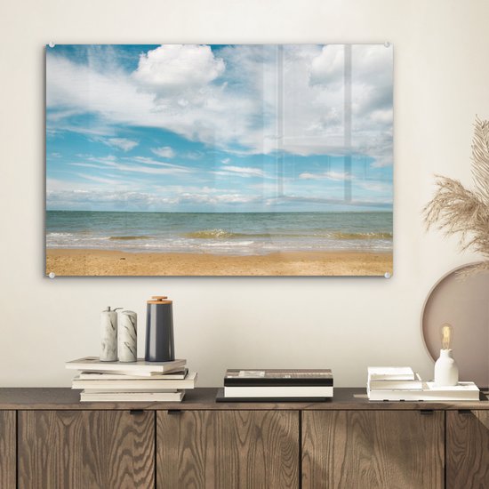 MuchoWow® Peinture sur verre 60x40 cm - Peinture sur verre acrylique - Plage - Été - Nuages ​​- Photo sur verre - Peintures