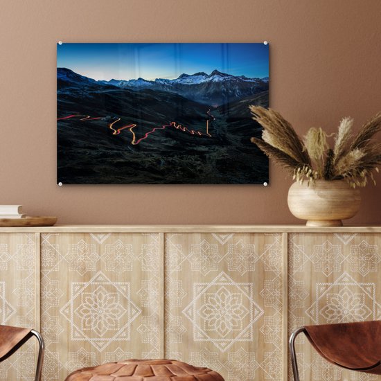 ® Glasschilderij 60x40 cm - Schilderij acrylglas - Splügenpas - Foto op glas - Muurdecoratie woonkamer - Wanddecoratie slaapkamer - Schilderijen