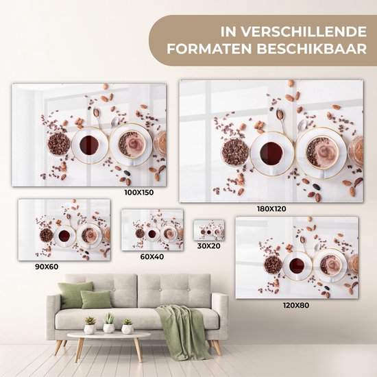 MuchoWow® Peinture sur verre 60x40 cm - Peinture sur verre acrylique - Café - Grains de café - Chocolat - Photo sur verre - Peintures