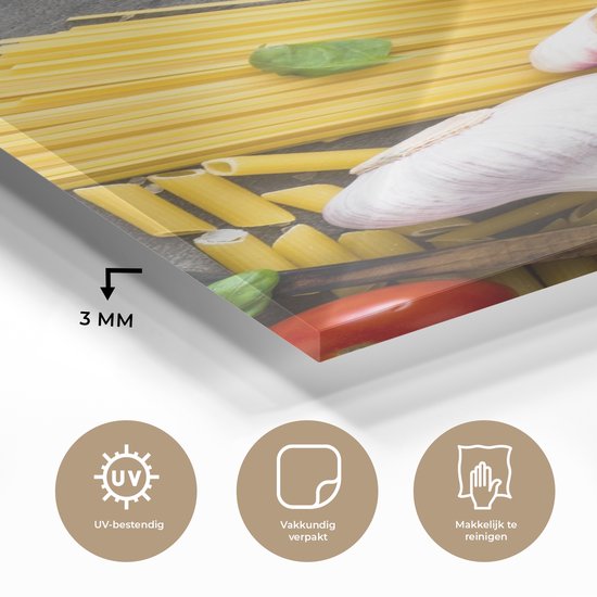 MuchoWow® Peinture sur verre 20x40 cm - Peinture sur verre acrylique - Pâtes - Herbes - Tomate - Épices - Rustique - Photo sur verre - Peintures