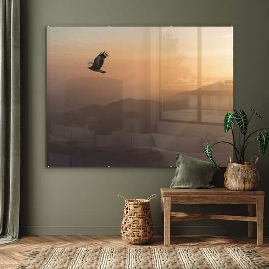 MuchoWow® Peinture sur verre 160x120 cm - Peinture sur verre acrylique - Pygargue à queue blanche - Voler - Nature - Soleil - Lumière - Vogels - Photo sur verre - Peintures