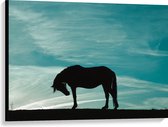 Canvas - Silhouet van Buigend Paard onder Stralend Blauwe Lucht - 100x75 cm Foto op Canvas Schilderij (Wanddecoratie op Canvas)