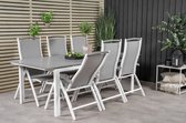 Levels tuinmeubelset tafel 100x229/310cm en 6 stoel 5pos Albany wit, grijs.