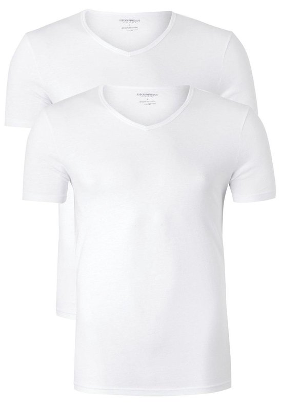 Emporio Armani T-shirts Pure Cotton (2-pack) - heren T-shirts V-hals - wit - Maat: S