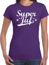 Super juf cadeau t-shirt paars voor dames L
