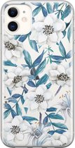 iPhone 11 transparant hoesje - Bloemen / Floral blauw | Apple iPhone 11 case | TPU backcover transparant