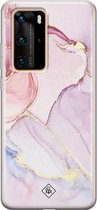 Huawei P40 Pro hoesje siliconen - Marmer roze paars | Huawei P40 Pro case | blauw | TPU backcover transparant