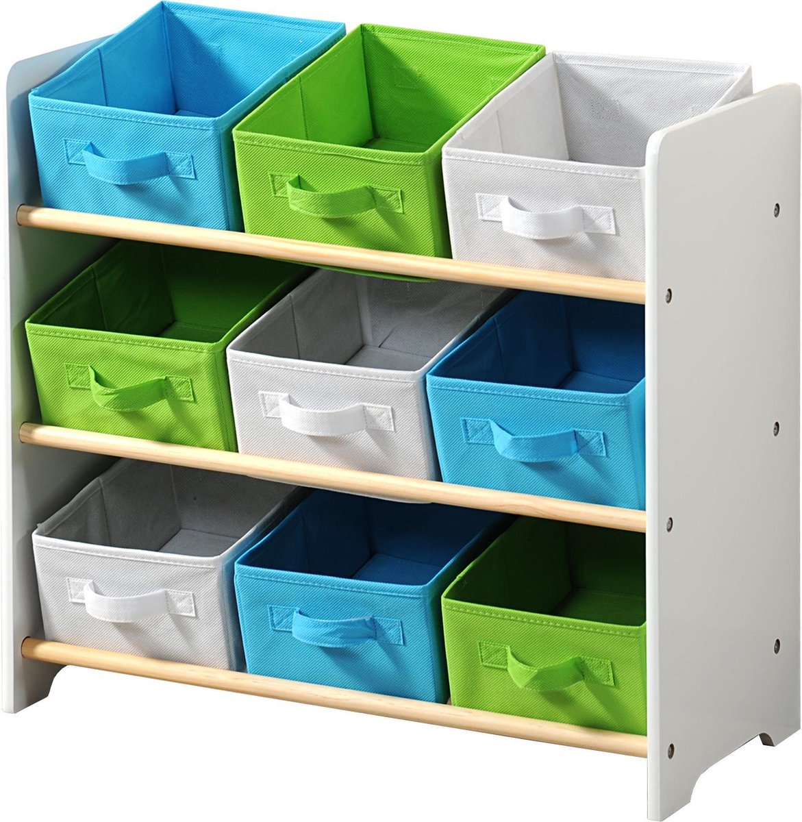 SoBuy Kinderboekenrek, Opbergplank voor Kinderboeken en Speelgoed, Boekenplank, Multifunctionele Opbergkast met 2 Manden, 89x35x88cm,Wit, KMB37 -W
