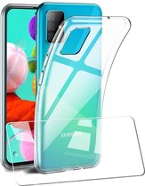 Soft Back Cover Hoesje Geschikt voor: Samsung Galaxy A51 - Soft TPU Siliconen Case & 2X Tempered Glas Combi - Transparant