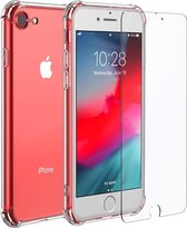 Hoesje Geschikt voor: iPhone 7 Plus / 8 Plus - Anti-shock TPU Siliconen Case & 2X Tempered Glas Combi - Transparant
